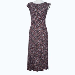 LOFT 90's Pink and Black Floral Cap-Sleeve Maxi Dress